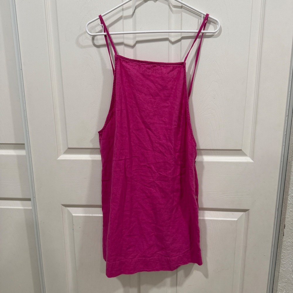 Free People Free-est Magenta Pink Linen Blend Button Side Mini Dress M